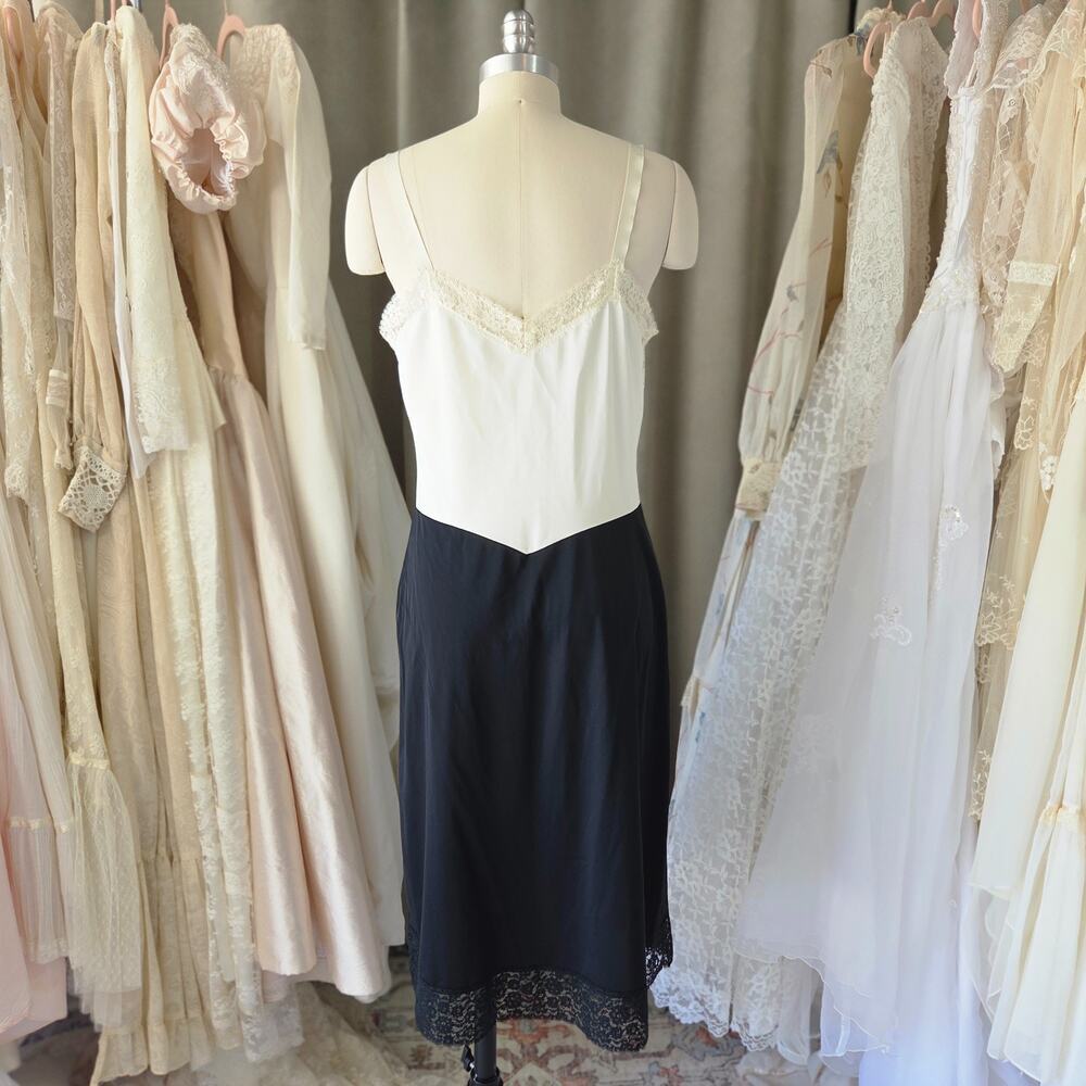 Van Raalte Vintage Slip Size 38 M L White Black Nylon Lace 50s 60s Two Tone - Picture 8 of 11